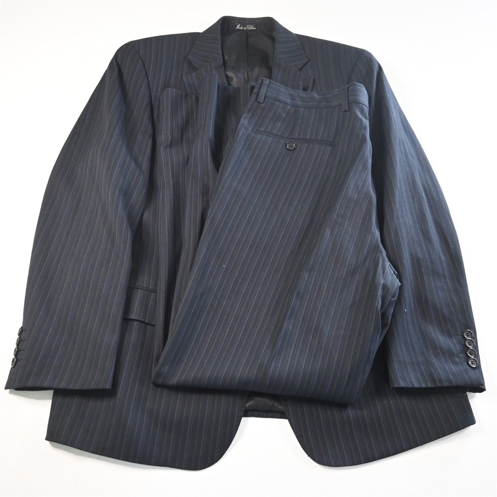 Evan Piccone 40R 34x34 Navy‎ Blue Striped Mens Jacket Pants Suit